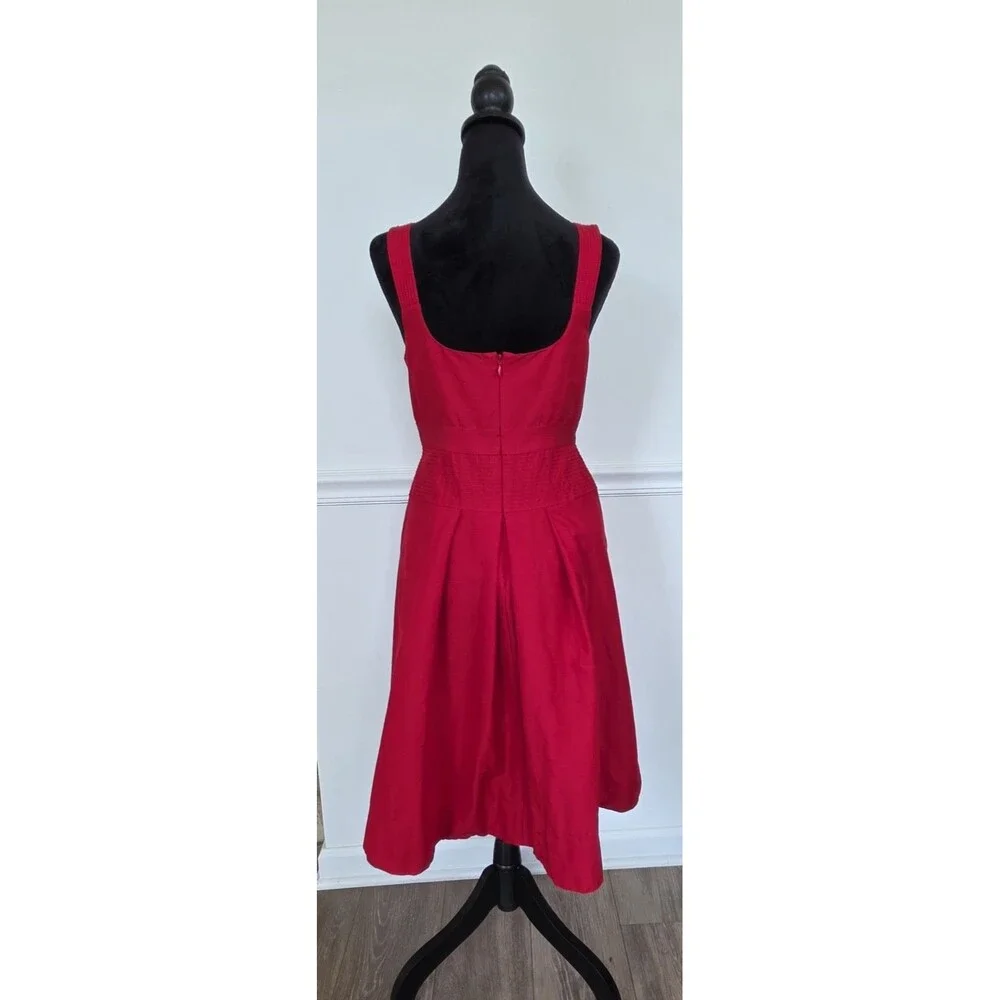 J.Crew Pink Red Cotton Silk Sleeveless Fit Flare Dress Pleated Lined 6P